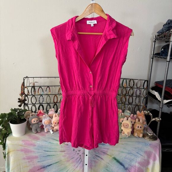 GILLI size medium Sleeveless Pink Jumpsuit linen blend hot pink - Picture 2 of 7
